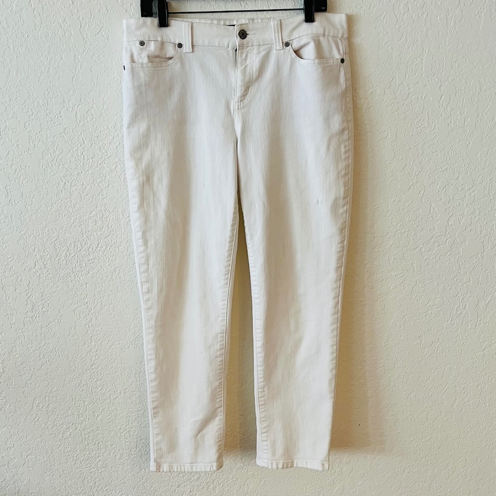 Talbots Simply Flattering Straight Leg 5 pocket Full Length White Jeans Size 8